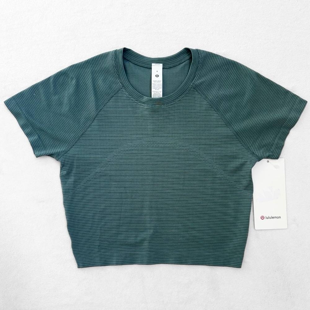 NWT Lululemon Striped Swiftly Cropped SS 2.0 – Tidewater Teal – Size 6 (RARE)